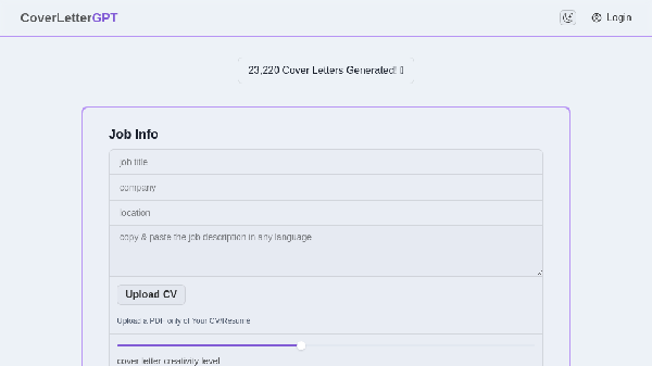 screenshot of CoverLetterGPT