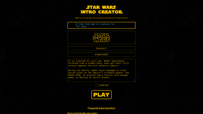 screenshot of Star Wars Intro Creator