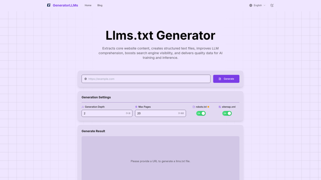screenshot of LLMs.txt Generator