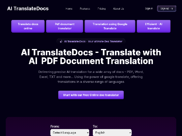 screenshot of AI TranslateDocs