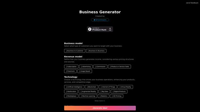 screenshot of BusinessGenerator