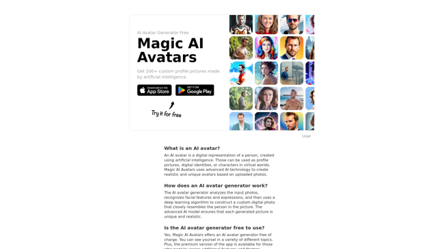 screenshot of MagicAiAvatars