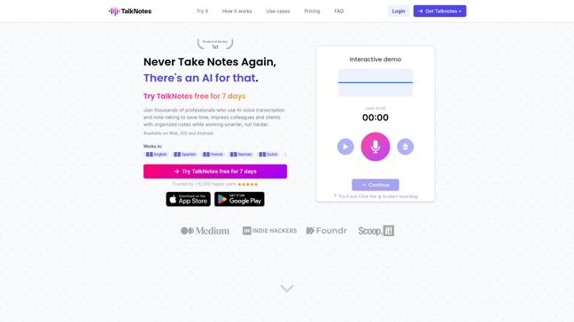 screenshot of TalkNotes