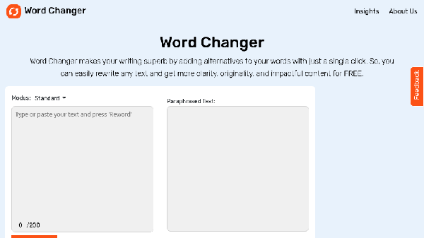 screenshot of Online Word Changer Generator