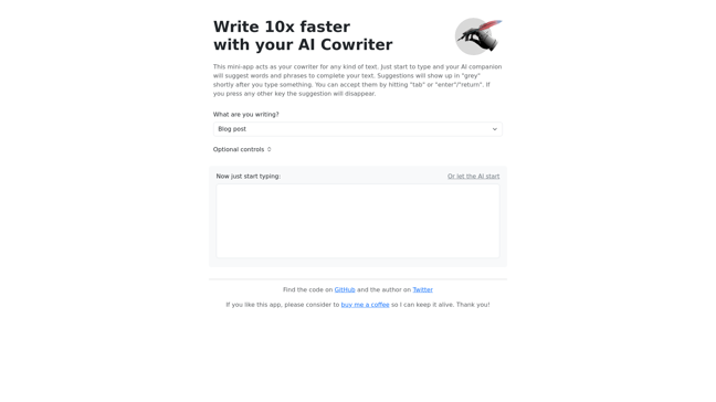 screenshot of AiCowriter