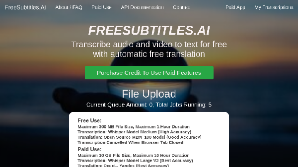 screenshot of Freesubtitles.ai