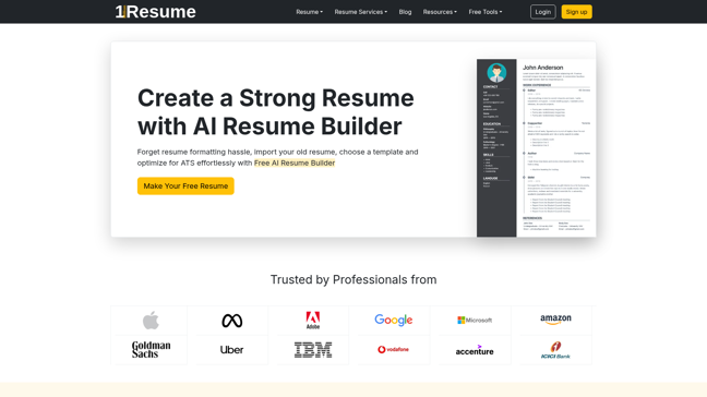 screenshot of 1MillionResume