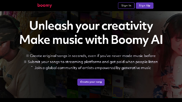 screenshot of Boomy