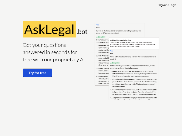 screenshot of AskLegalBot