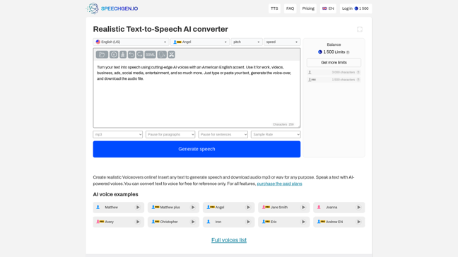 screenshot of SpeechGen