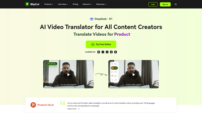 screenshot of BlipCut AI Video Translator