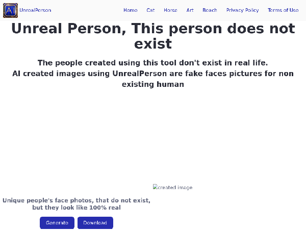 screenshot of UnrealPerson