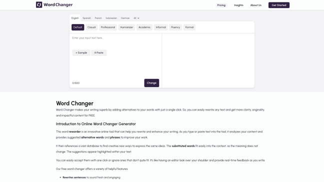 screenshot of Online Word Changer Generator