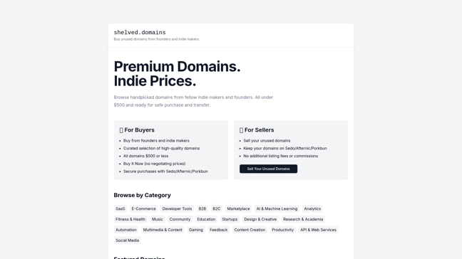 screenshot of Shelved.Domains