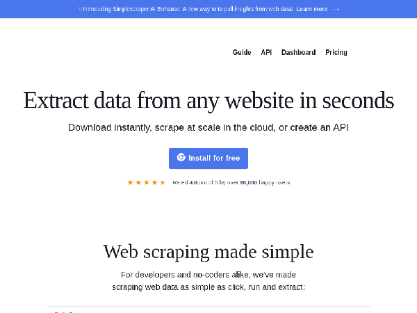 screenshot of SimpleScraper