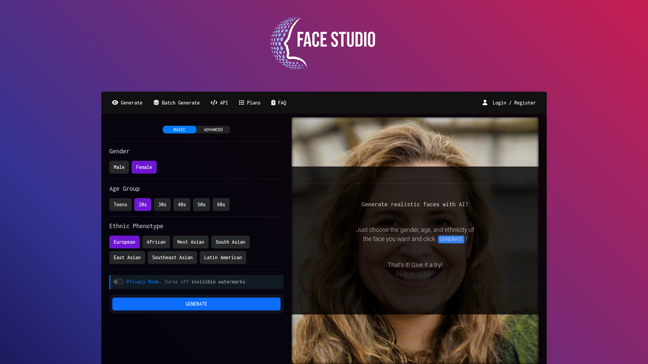screenshot of FaceStudio