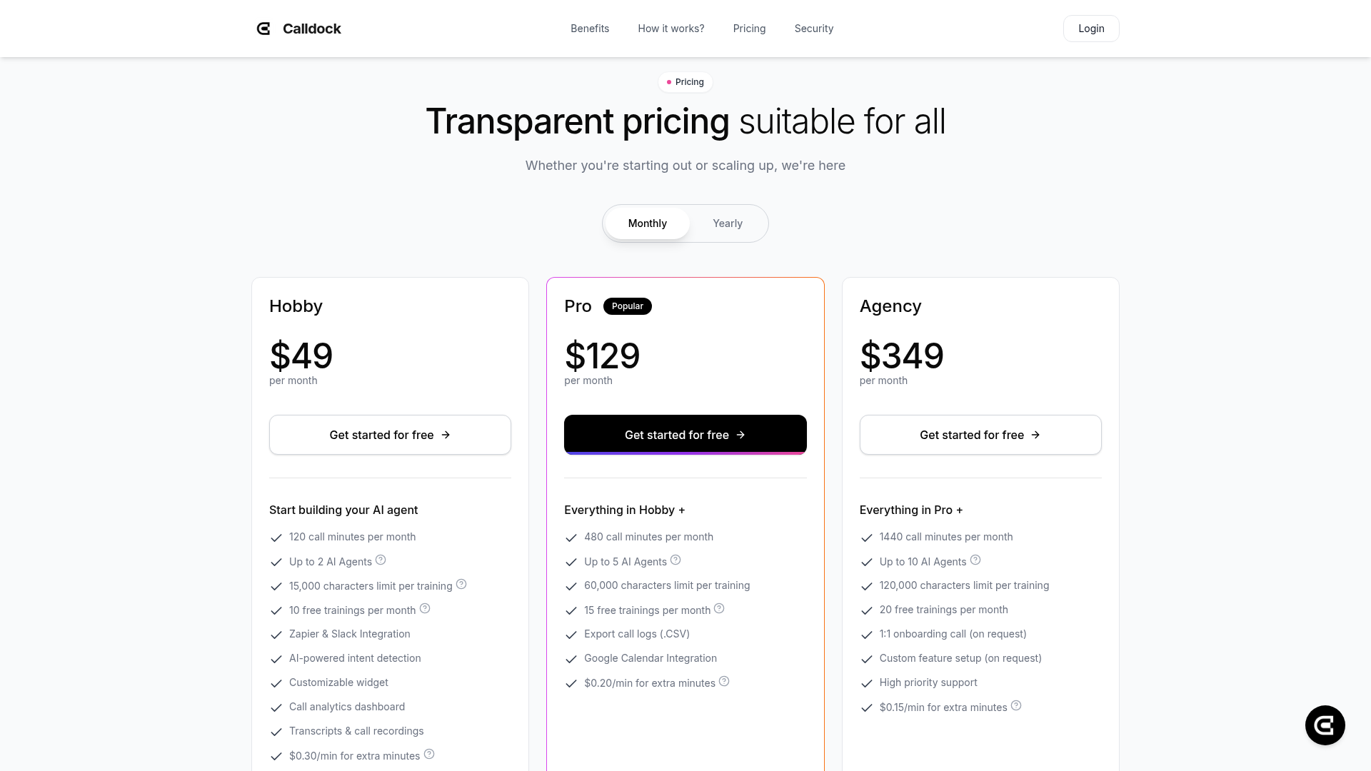 Calldock Pricing
