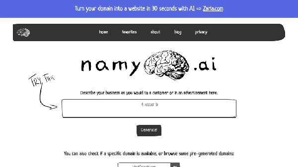 screenshot of Namy.ai