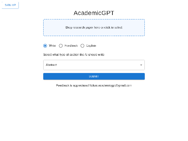 screenshot of AcademicGpt