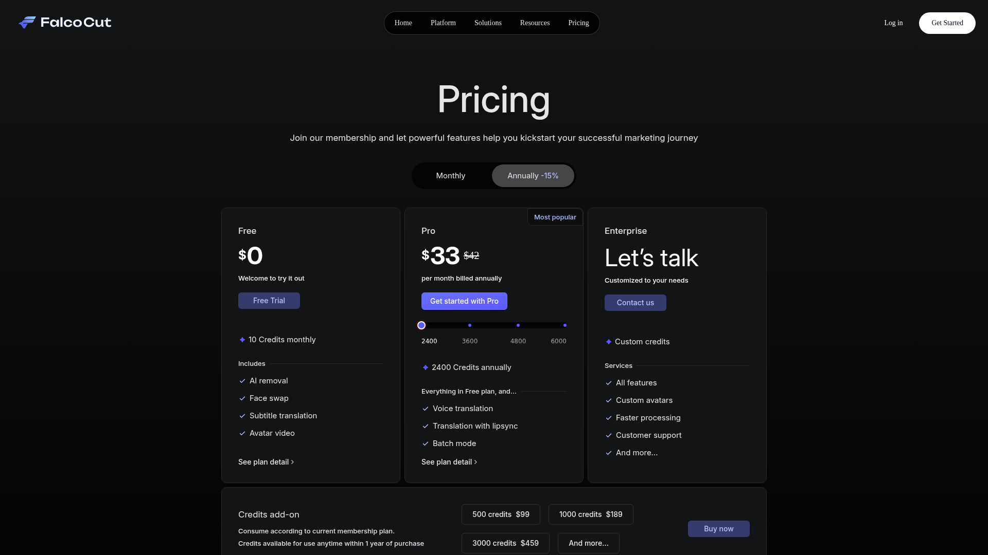 FalcoCut Pricing Page