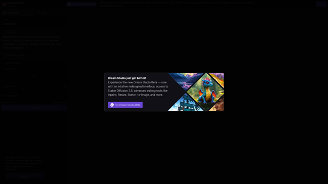 screenshot of DreamStudio