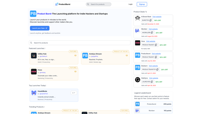 screenshot of Product Burst