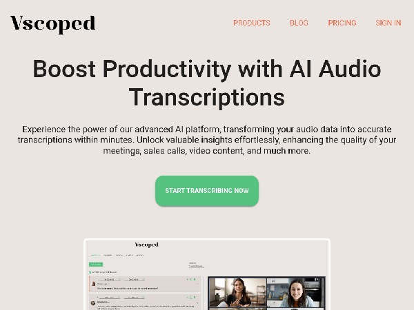 screenshot of Vscoped Transcribing AI