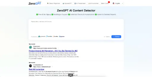 screenshot of ZeroGPT AI Content Detector