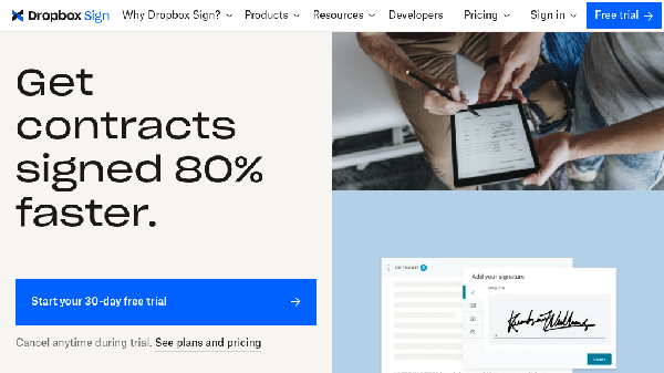 screenshot of Dropbox Sign