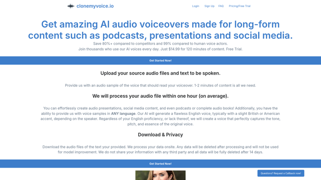 screenshot of CloneMyVoice