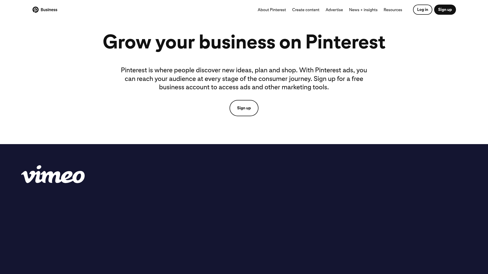 Página inicial Pinterest Business