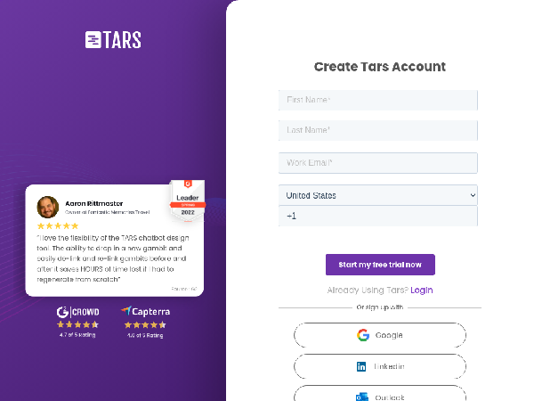 screenshot of CreateTarsAccount