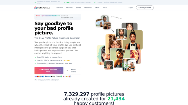 screenshot of ProfilePictureAI