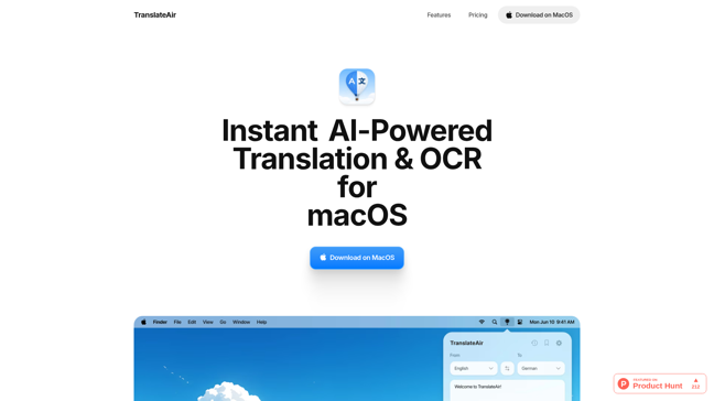 screenshot of TranslateAir