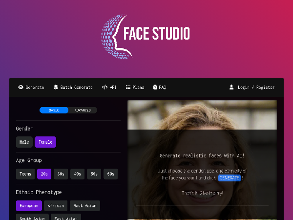 screenshot of FaceStudio