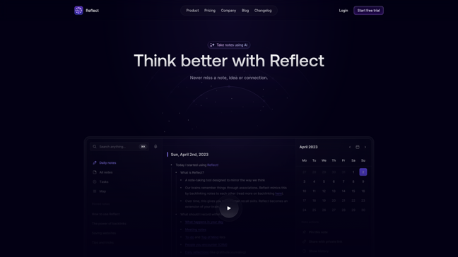 screenshot of Reflect.App