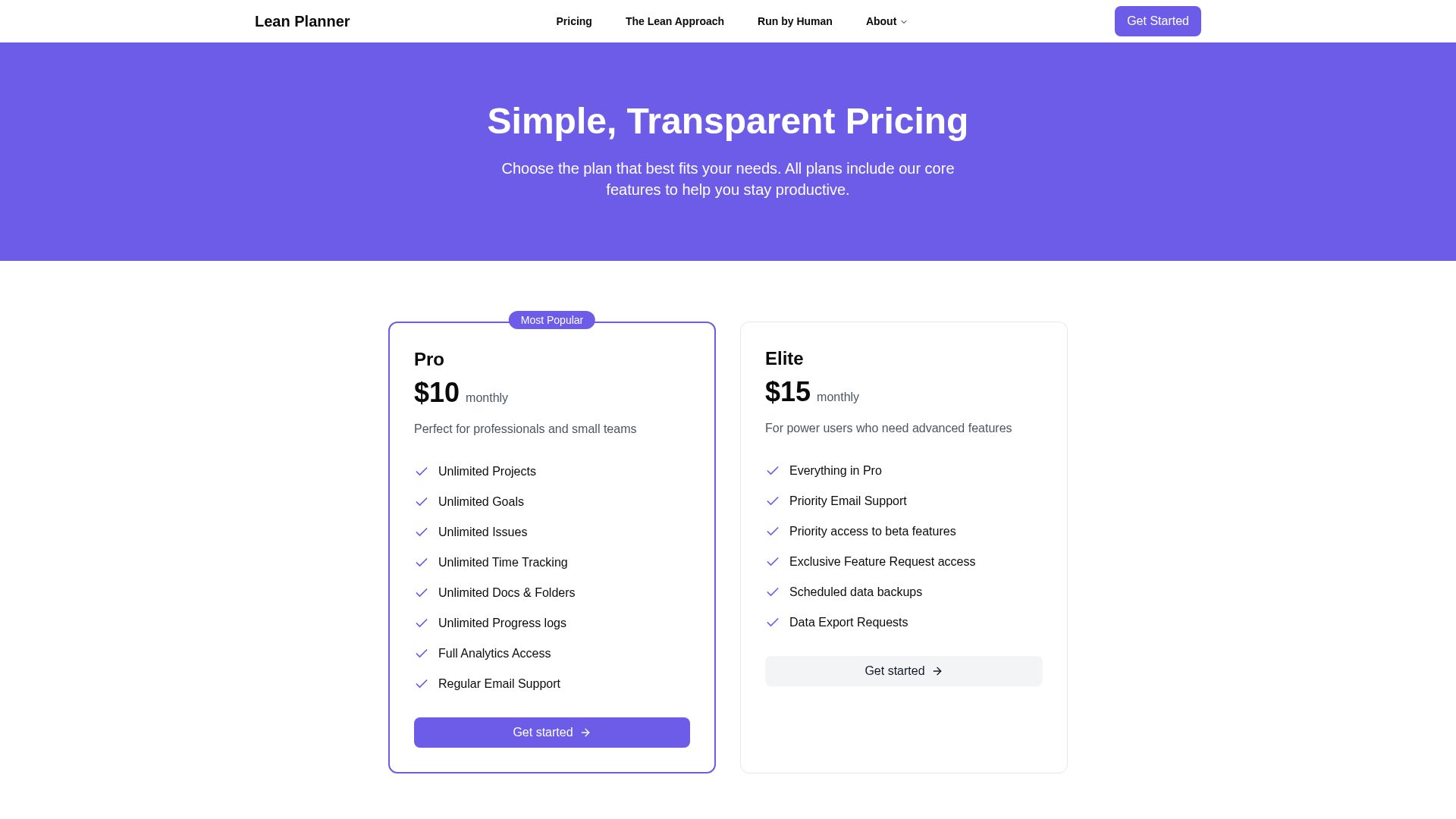 Precios de Lean Planner
