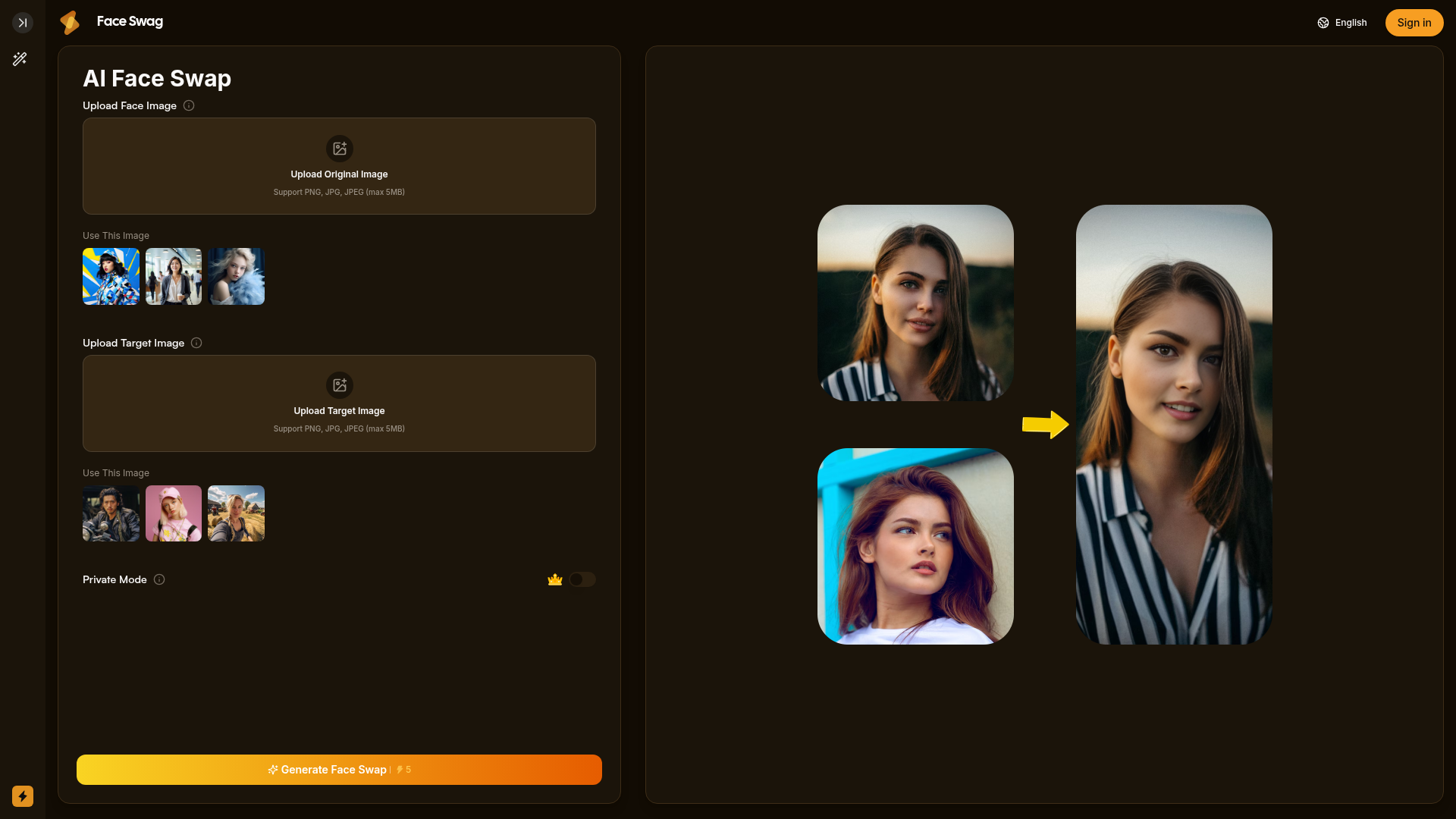 Page tarifaire Face Swag