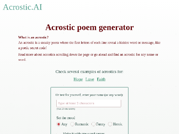 screenshot of Acrostic