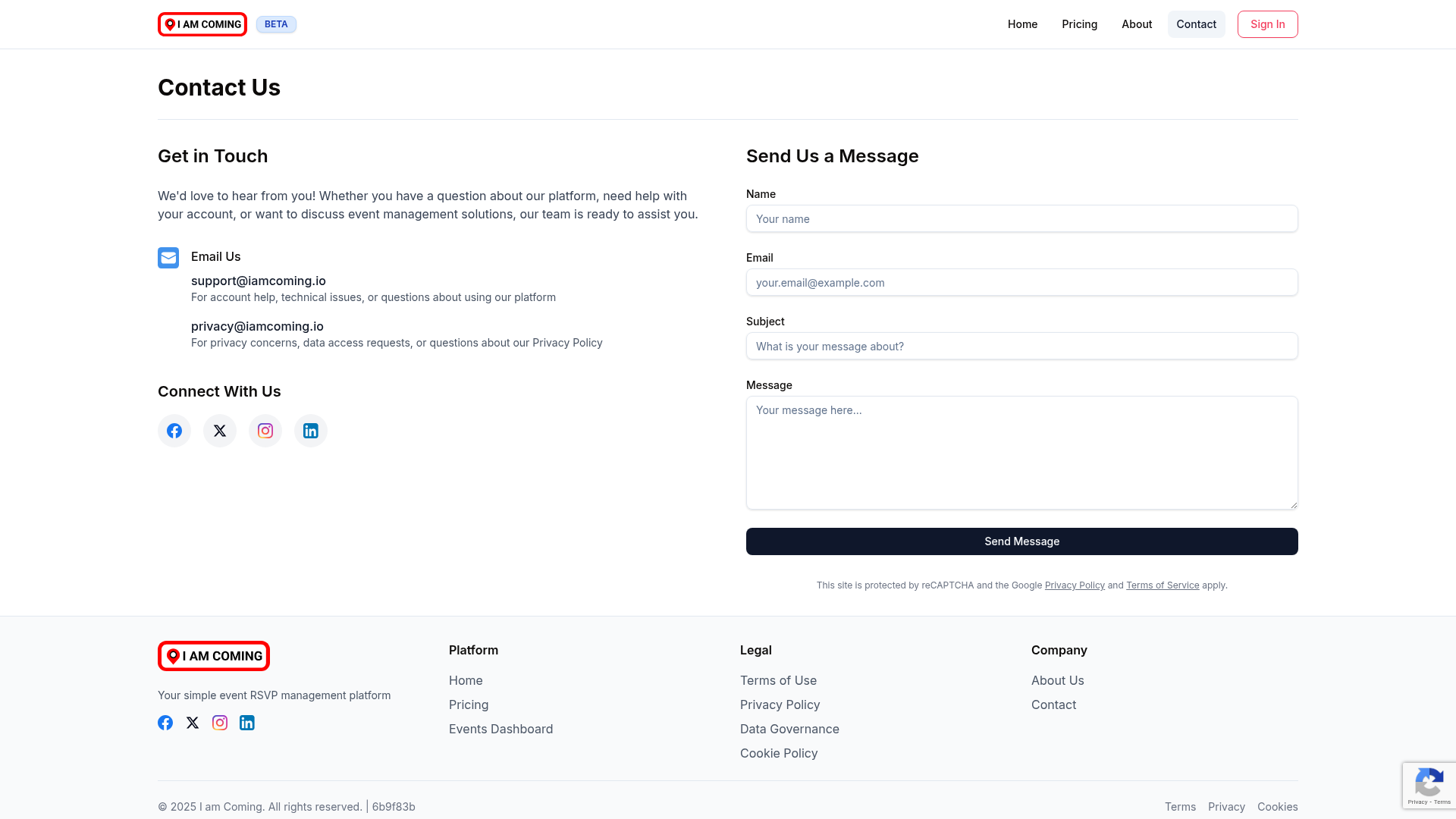 Page de contact I am Coming