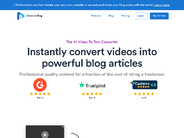 screenshot of VideoToBlog