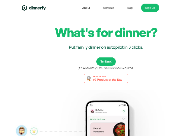 screenshot of Dinnerfy