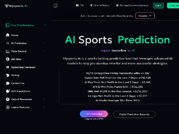 screenshot of MySports.AI