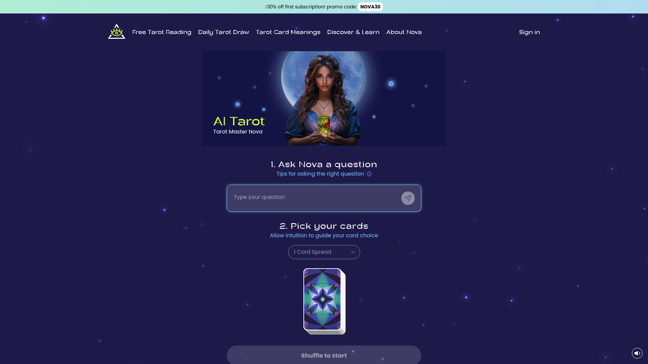 screenshot of Ai Tarot Nova