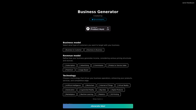 screenshot of BusinessGenerator