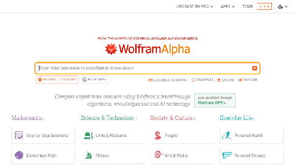 screenshot of Wolfram|Alpha