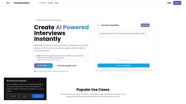 screenshot of YourInterviewer