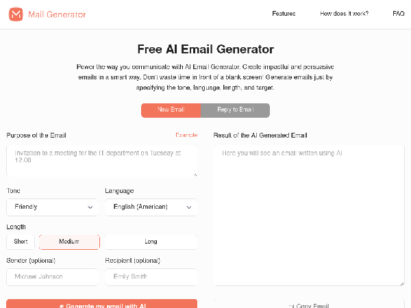 screenshot of MailGenerator.AI