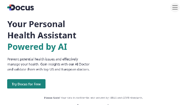 screenshot of Docus AI Health Assistant