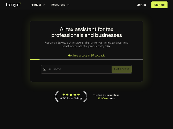 screenshot of TaxGPT